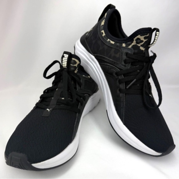 Puma Shoes - Puma software tennis shoes. Size 8 1/2. Black with leopard print.